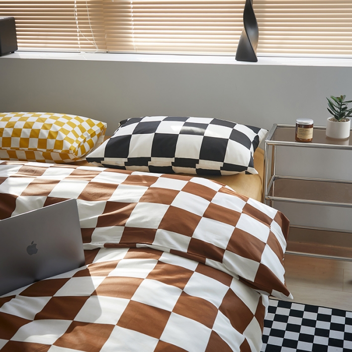 91家纺网 家纺一手货源 找家纺 怡家居 2022新款全棉棋盘格混搭四件套 棋盘棕格