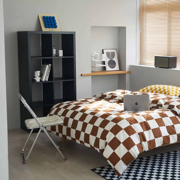 91家纺网 家纺一手货源 找家纺 怡家居 2022新款全棉棋盘格混搭四件套 棋盘棕格