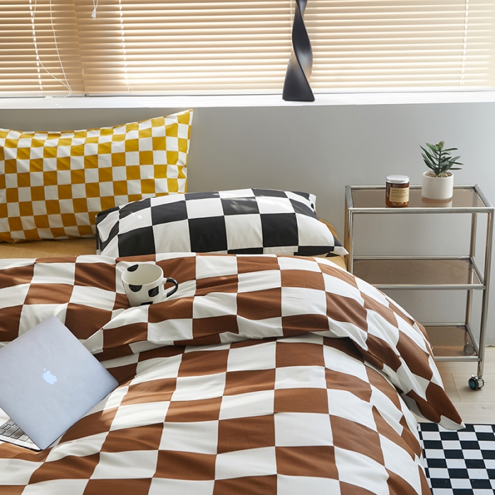 91家纺网 家纺一手货源 找家纺 怡家居 2022新款全棉棋盘格混搭四件套 棋盘棕格