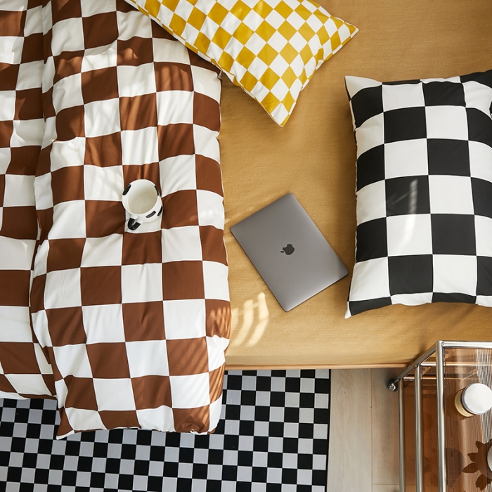 91家纺网 家纺一手货源 找家纺 怡家居 2022新款全棉棋盘格混搭四件套 棋盘棕格