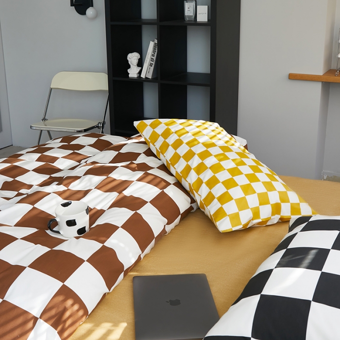 91家纺网 家纺一手货源 找家纺 怡家居 2022新款全棉棋盘格混搭四件套 棋盘棕格