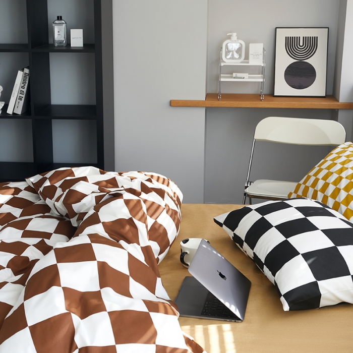 91家纺网 家纺一手货源 找家纺 怡家居 2022新款全棉棋盘格混搭四件套 棋盘棕格