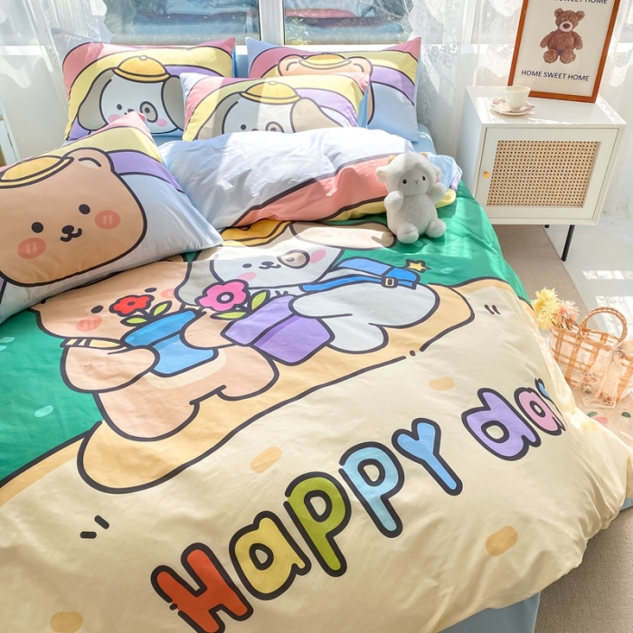 91家纺网 家纺一手货源 找家纺 星期八 2022新款二次元水洗棉四件套 happy day