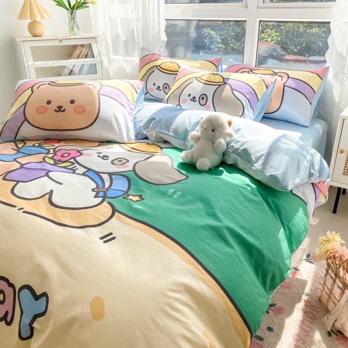 91家纺网 家纺一手货源 找家纺 星期八 2022新款二次元水洗棉四件套 happy day