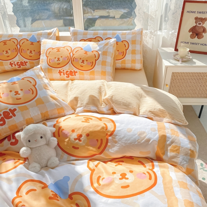 91家纺网 家纺一手货源 找家纺 星期八 2022新款二次元水洗棉四件套 小老虎