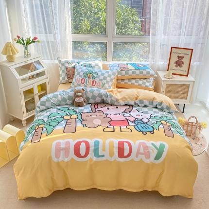 91家纺网 家纺一手货源 找家纺 星期八 2022新款二次元水洗棉四件套 小女孩