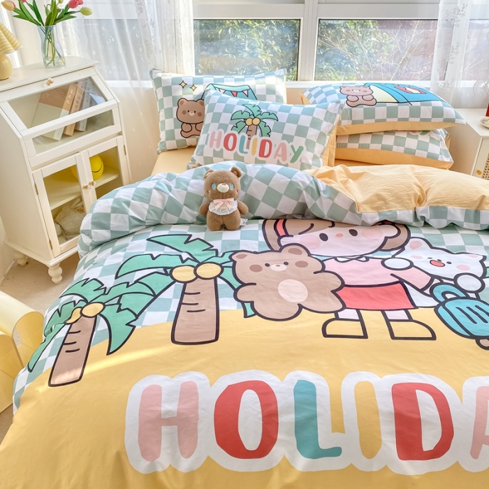 91家纺网 家纺一手货源 找家纺 星期八 2022新款二次元水洗棉四件套 小女孩