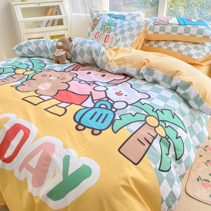 91家纺网 家纺一手货源 找家纺 星期八 2022新款二次元水洗棉四件套 小女孩