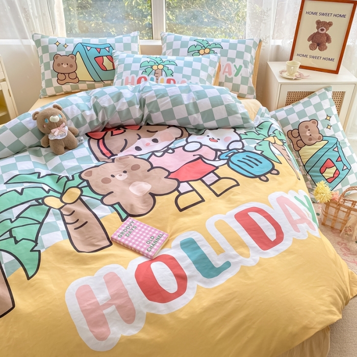 91家纺网 家纺一手货源 找家纺 星期八 2022新款二次元水洗棉四件套 小女孩