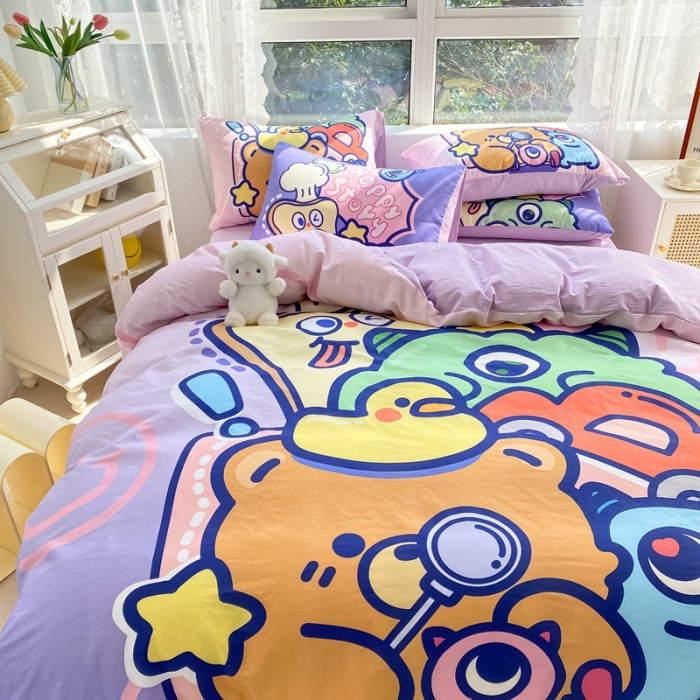 91家纺网 家纺一手货源 找家纺 星期八 2022新款二次元水洗棉四件套 小熊