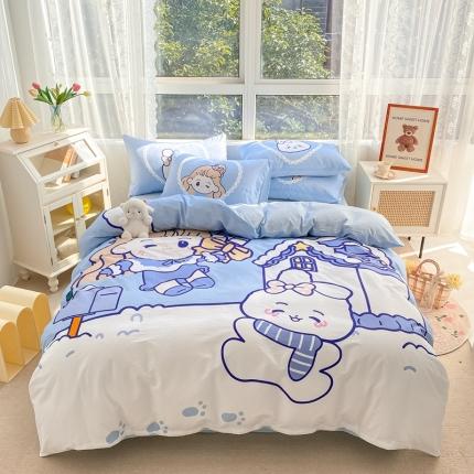 91家纺网 家纺一手货源 找家纺 星期八 2022新款二次元水洗棉四件套 雪屋女孩