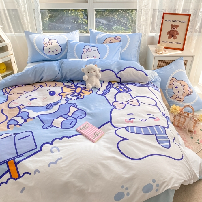 91家纺网 家纺一手货源 找家纺 星期八 2022新款二次元水洗棉四件套 雪屋女孩