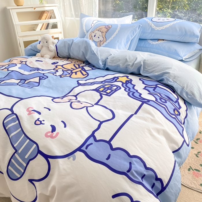 91家纺网 家纺一手货源 找家纺 星期八 2022新款二次元水洗棉四件套 雪屋女孩