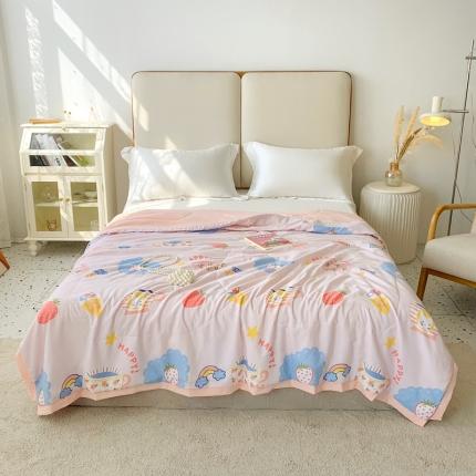 91家纺网 家纺一手货源 找家纺 澳洲羽 2024新款亲肤水洗棉印花夏被 卡通粉