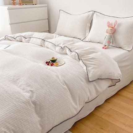 娜娜 2022新款全棉水洗棉提花四件套 经典条纹-本白