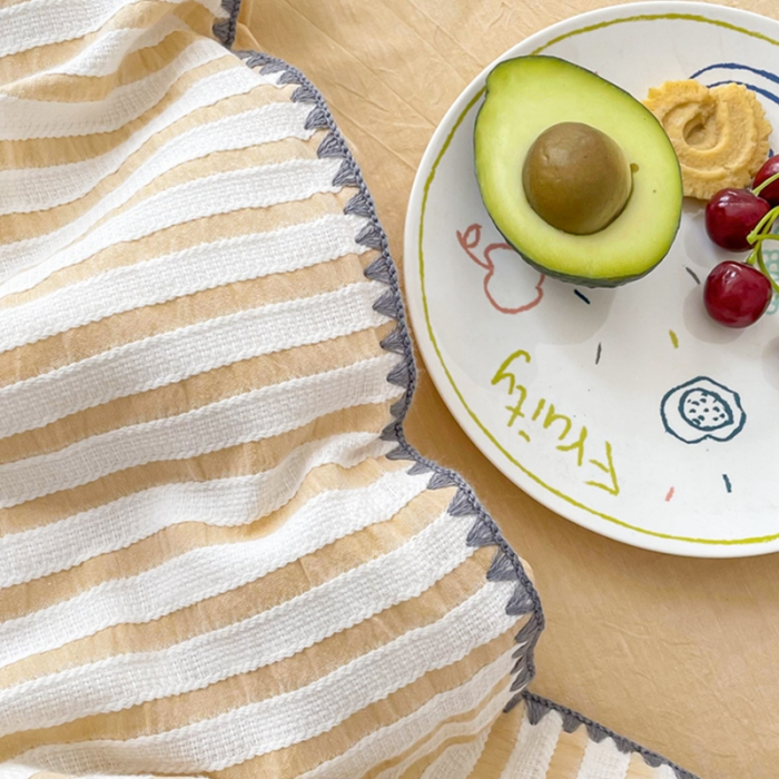 91家纺网 家纺一手货源 找家纺 娜娜 2022新款全棉水洗棉提花四件套 经典条纹-黄