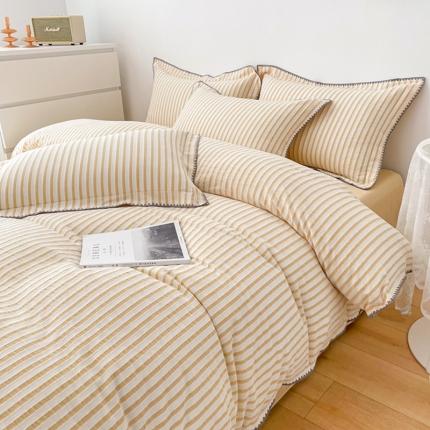 娜娜 2022新款全棉水洗棉提花四件套 经典条纹-黄
