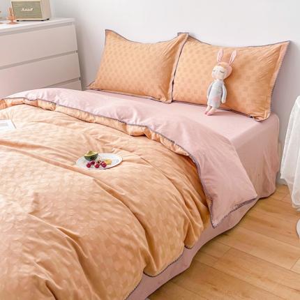 娜娜 2022新款全棉水洗棉提花四件套 棋盘格-咖