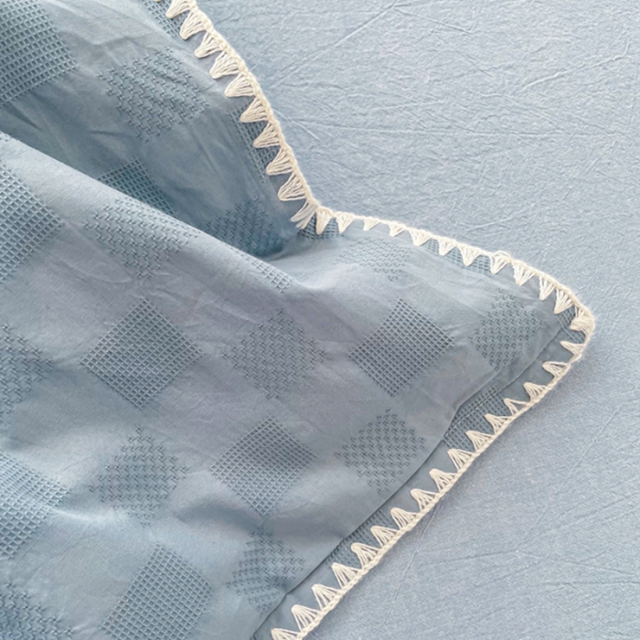 91家纺网 家纺一手货源 找家纺 娜娜 2022新款全棉水洗棉提花四件套 棋盘格-浅蓝