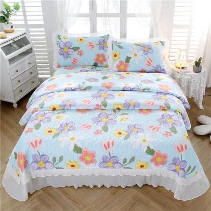 91家纺网 家纺一手货源 找家纺 青竹苑 爆款雪纺纱全棉床盖三件套全棉床盖款四件套直播 春花秋月