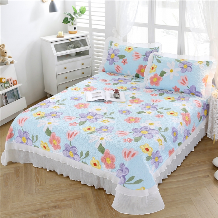 91家纺网 家纺一手货源 找家纺 青竹苑 爆款雪纺纱全棉床盖三件套全棉床盖款四件套直播 春花秋月