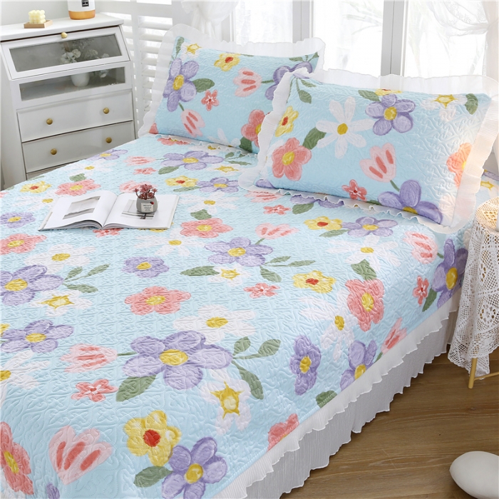 91家纺网 家纺一手货源 找家纺 青竹苑 爆款雪纺纱全棉床盖三件套全棉床盖款四件套直播 春花秋月