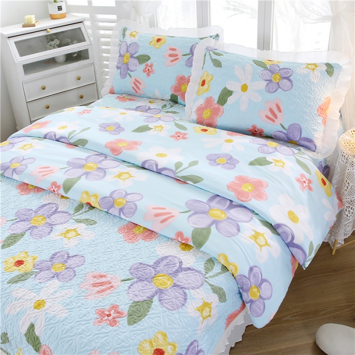 91家纺网 家纺一手货源 找家纺 青竹苑 爆款雪纺纱全棉床盖三件套全棉床盖款四件套直播 春花秋月