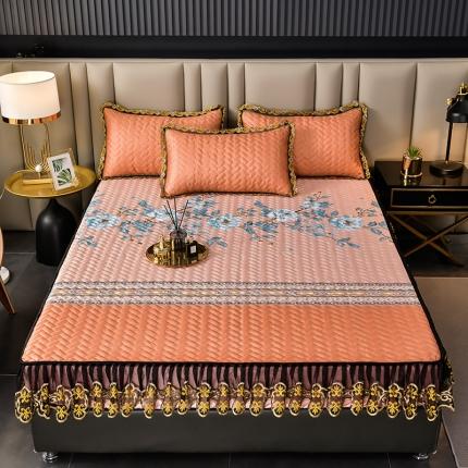 迪梦思 2022新款蕾丝花边可拆卸床笠冰丝凉席三件套 国色天香