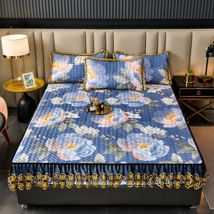 迪梦思 2022新款蕾丝花边可拆卸床笠冰丝凉席三件套 花满堂