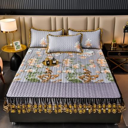 迪梦思 2022新款蕾丝花边可拆卸床笠冰丝凉席三件套 江南春