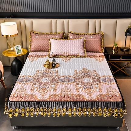 迪梦思 2022新款蕾丝花边可拆卸床笠冰丝凉席三件套 欧曼情调