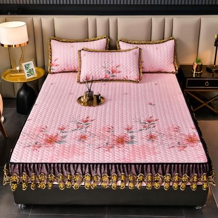 迪梦思 2022新款蕾丝花边可拆卸床笠冰丝凉席三件套 水榭花香