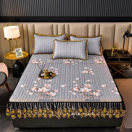 迪梦思 2022新款蕾丝花边可拆卸床笠冰丝凉席三件套 香水百合