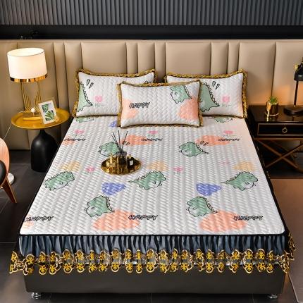 迪梦思 2022新款蕾丝花边可拆卸床笠冰丝凉席三件套 小恐龙