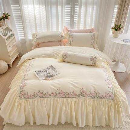 91家纺网 家纺一手货源 找家纺 (总)嗨购 2022新款40支水洗棉刺绣花边四件套-阳光玫瑰