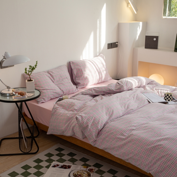 91家纺网 家纺一手货源 找家纺 安莱生活 2022新品水洗棉四件套-初恋系列 初恋-粉