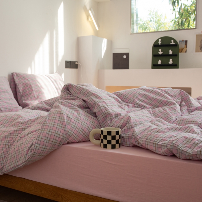 91家纺网 家纺一手货源 找家纺 安莱生活 2022新品水洗棉四件套-初恋系列 初恋-粉