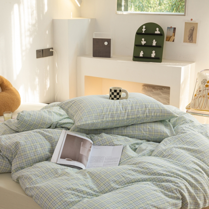 91家纺网 家纺一手货源 找家纺 安莱生活 2022新品水洗棉四件套-初恋系列 初恋-蓝黄