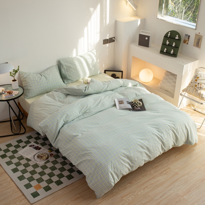 91家纺网 家纺一手货源 找家纺 安莱生活 2022新品水洗棉四件套-初恋系列 初恋-蓝黄