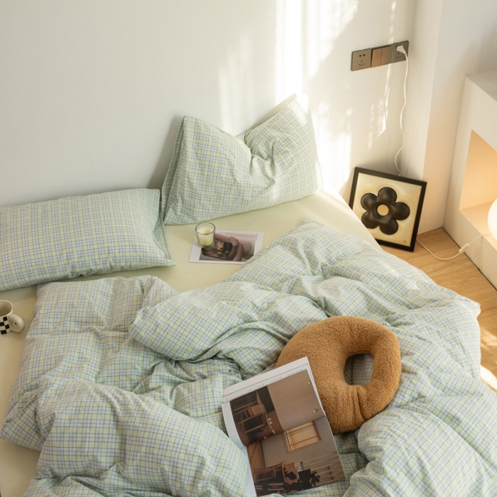 91家纺网 家纺一手货源 找家纺 安莱生活 2022新品水洗棉四件套-初恋系列 初恋-蓝黄