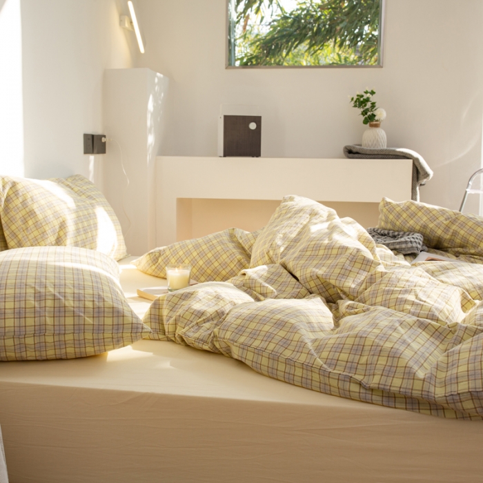 91家纺网 家纺一手货源 找家纺 安莱生活 2022新品水洗棉四件套-初恋系列 初恋-奶黄