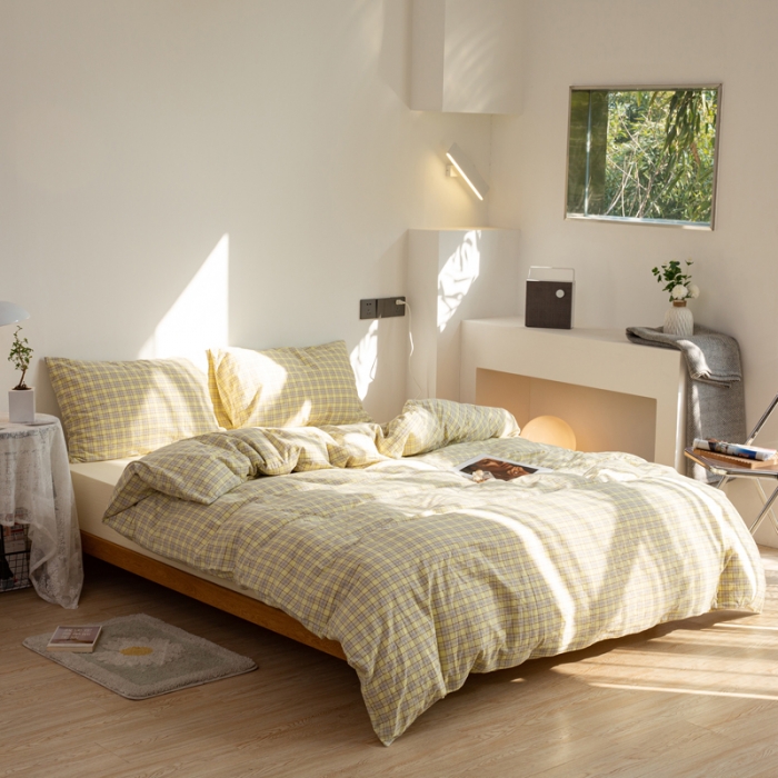 91家纺网 家纺一手货源 找家纺 安莱生活 2022新品水洗棉四件套-初恋系列 初恋-奶黄