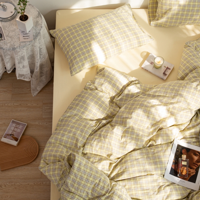 91家纺网 家纺一手货源 找家纺 安莱生活 2022新品水洗棉四件套-初恋系列 初恋-奶黄