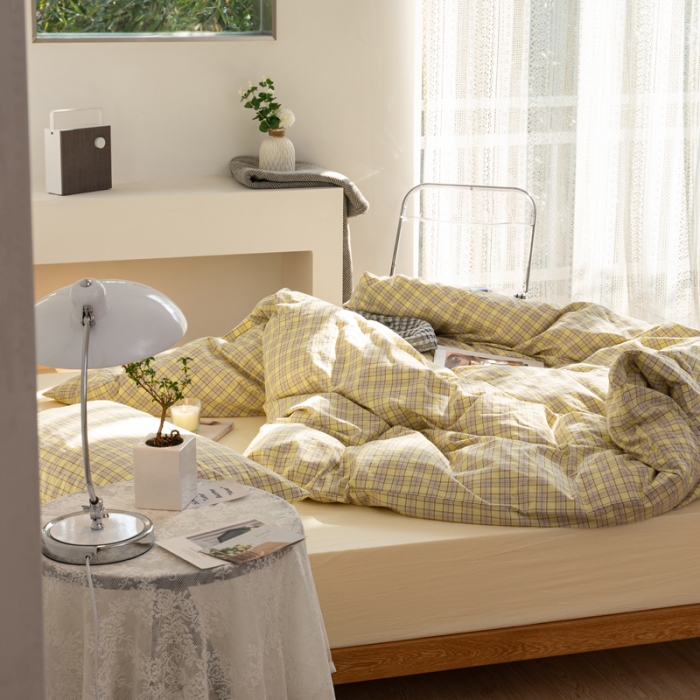 91家纺网 家纺一手货源 找家纺 安莱生活 2022新品水洗棉四件套-初恋系列 初恋-奶黄