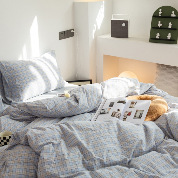 91家纺网 家纺一手货源 找家纺 安莱生活 2022新品水洗棉四件套-初恋系列 初恋-浅蓝