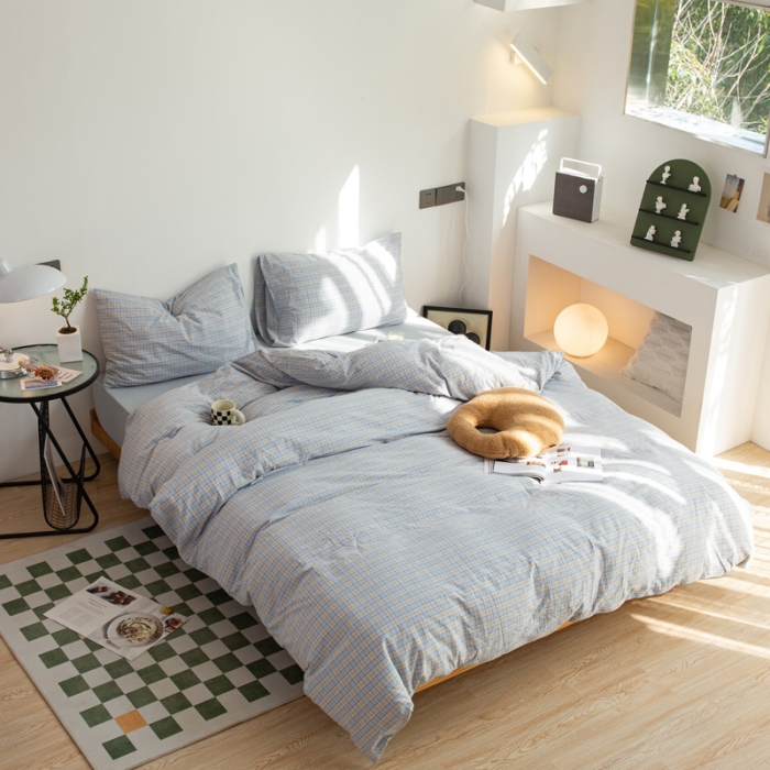 91家纺网 家纺一手货源 找家纺 安莱生活 2022新品水洗棉四件套-初恋系列 初恋-浅蓝