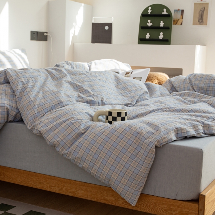 91家纺网 家纺一手货源 找家纺 安莱生活 2022新品水洗棉四件套-初恋系列 初恋-浅蓝