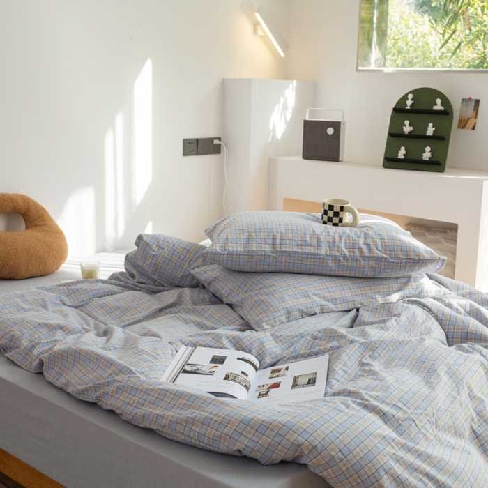 91家纺网 家纺一手货源 找家纺 安莱生活 2022新品水洗棉四件套-初恋系列 初恋-浅蓝