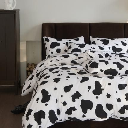 91家纺网 家纺一手货源 找家纺 艾佳 2025新款全棉13372黑白灰经典系列四件套-场景1 醇香奶牛灰