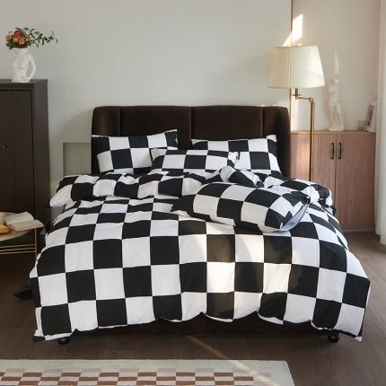 91家纺网 家纺一手货源 找家纺 艾佳 2025新款全棉13372黑白灰经典系列四件套-场景1 棋开得胜灰